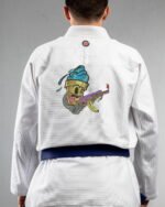 Ice Cream Gangster embroidery on the back of a white BJJ Gi