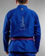 Im Possible Chess Minimal embroidery on the back of a blue BJJ Gi