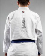 Im Possible Chess Minimal embroidery on the back of a white BJJ Gi