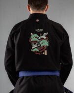 Japan embroidery on the back of a black BJJ Gi