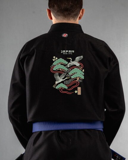 Japan embroidery on the back of a black BJJ Gi