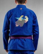 Johnny Bravo embroidery on the back of a blue BJJ Gi