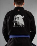 List embroidery on the back of a black BJJ Gi