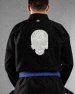 Macabre Chaos embroidery on the back of a black BJJ Gi