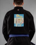 Messi embroidery on the back of a black BJJ Gi