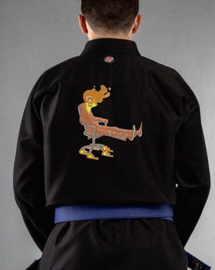 Mind To Hot To Rest embroidery on the back of a black BJJ Gi