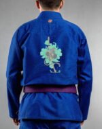 Monkey King embroidery on the back of a blue BJJ Gi