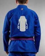 Monster embroidery on the back of a blue BJJ Gi