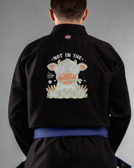 Mood embroidery on the back of a black BJJ Gi