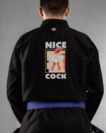 Nice Hen embroidery on the back of a black BJJ Gi
