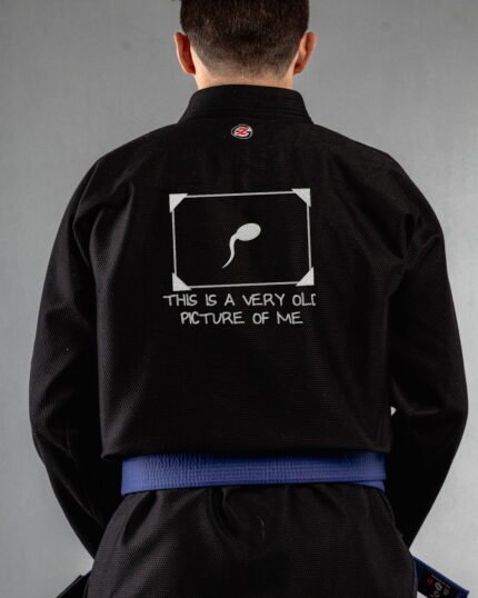 Old Picture embroidery on the back of a black BJJ Gi