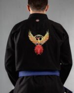 Phoenix 2 embroidery on the back of a black BJJ Gi