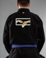 Pizza embroidery on the back of a black BJJ Gi
