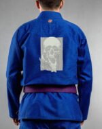 Possesed 3 ,skull Design embroidery on the back of a blue BJJ Gi