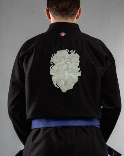 Possesed 2 ,skull embroidery on the back of a black BJJ Gi