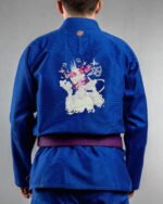 Punk ,rockstar,singer embroidery on the back of a blue BJJ Gi