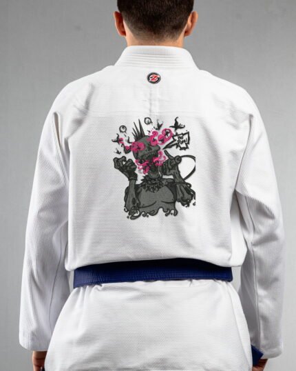 Punk ,rockstar,singer embroidery on the back of a white BJJ Gi