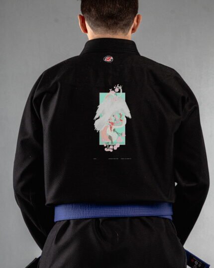 Raven & Snake embroidery on the back of a black BJJ Gi