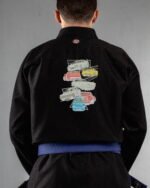 Retro Cars embroidery on the back of a black BJJ Gi