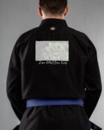 Zero Effort embroidery on the back of a black BJJ Gi