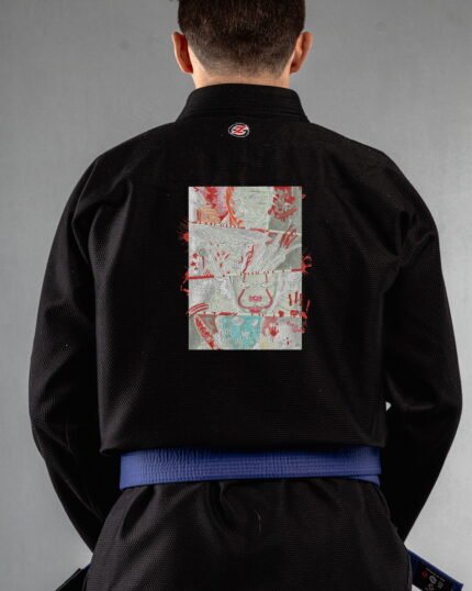 Scary Party ,horror,scream embroidery on the back of a black BJJ Gi