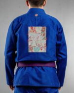 Scary Party ,horror,scream embroidery on the back of a blue BJJ Gi