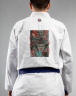 Scary Party ,horror,scream embroidery on the back of a white BJJ Gi
