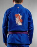 Scorpion embroidery on the back of a blue BJJ Gi