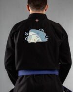 Cat & Shark embroidery on the back of a black BJJ Gi