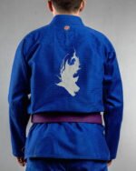 Shark embroidery on the back of a blue BJJ Gi