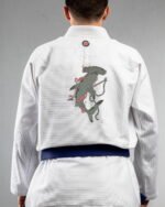 Shark With A Skull Tattoo ,shark,hammerhead Shark embroidery on the back of a white BJJ Gi