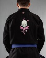 Skull Fairy embroidery on the back of a black BJJ Gi