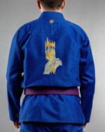 Golden King embroidery on the back of a blue BJJ Gi