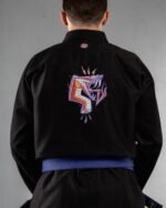 Snake embroidery on the back of a black BJJ Gi