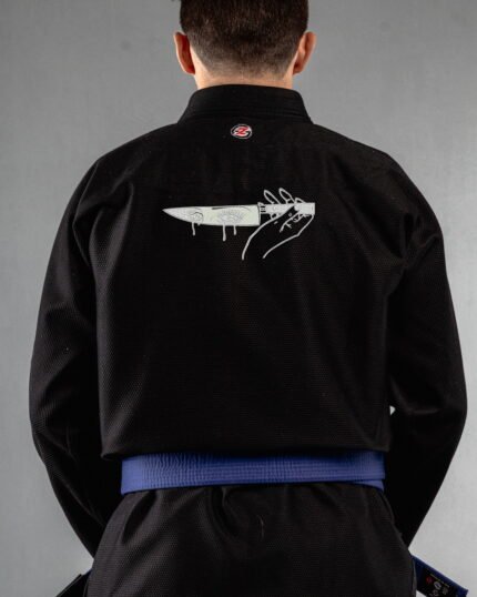 Tears Of Blade embroidery on the back of a black BJJ Gi