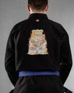 Teddy embroidery on the back of a black BJJ Gi