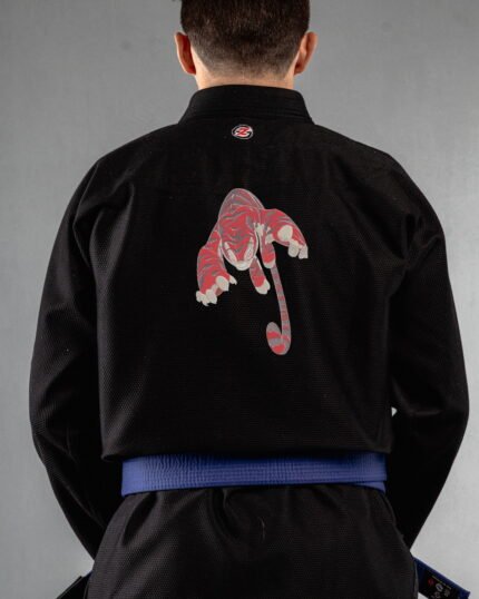 Tiger Claws embroidery on the back of a black BJJ Gi