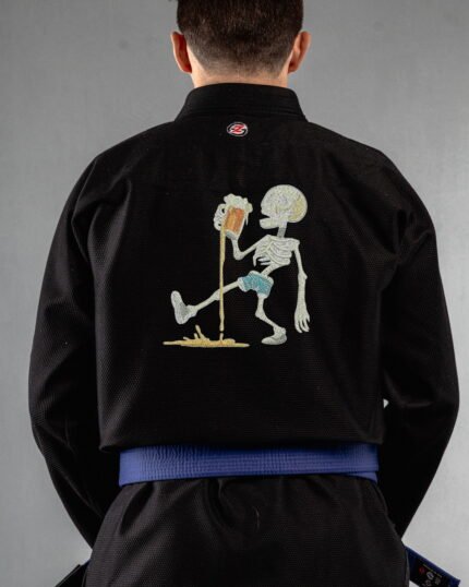 Tipsy embroidery on the back of a black BJJ Gi