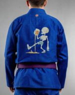 Tipsy embroidery on the back of a blue BJJ Gi