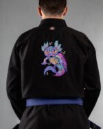 Tribal Axolotl embroidery on the back of a black BJJ Gi