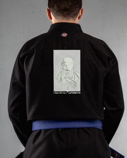 Unusual Horror embroidery on the back of a black BJJ Gi