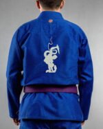 Warrior ,greek Muthology,fighter embroidery on the back of a blue BJJ Gi