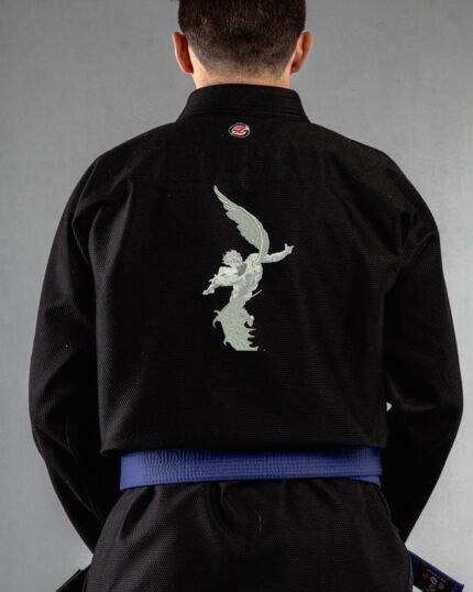 Wings Of Rebellion embroidery on the back of a black BJJ Gi