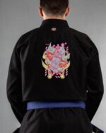 Wolf Oni embroidery on the back of a black BJJ Gi