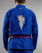 Yujiro Hanma embroidery on the back of a blue BJJ Gi