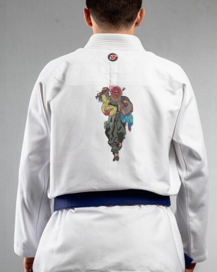 Yujiro Hanma embroidery on the back of a white BJJ Gi